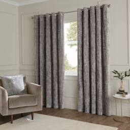 Paoletti Lustre Velvet Fully Lined Eyelet Curtain Pair in Grey - Size: 168 cm width x 137 cm drop - thumbnail 2