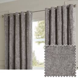 Paoletti Lustre Velvet Fully Lined Eyelet Curtain Pair in Grey - Size: 168 cm width x 137 cm drop - thumbnail 1