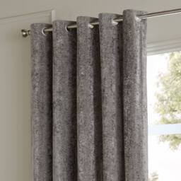 Paoletti Lustre Velvet Fully Lined Eyelet Curtain Pair in Grey - Size: 168 cm width x 137 cm drop - thumbnail 3