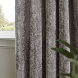 Paoletti Lustre Velvet Fully Lined Eyelet Curtain Pair in Grey - Size: 168 cm width x 137 cm drop - thumbnail 4