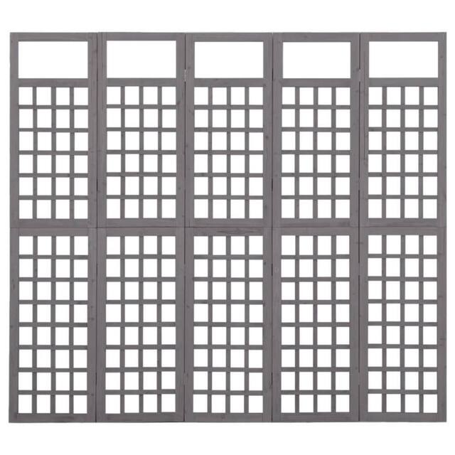 Berkfield Home 5-Panel Room Divider/Trellis Solid Fir Wood Grey 201.5x180 cm - image 1