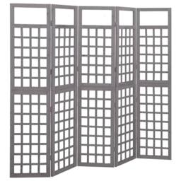 Berkfield Home 5-Panel Room Divider/Trellis Solid Fir Wood Grey 201.5x180 cm - thumbnail 2
