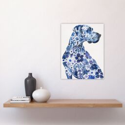 "Artery8 Floral Great Dane Blue Dog Lover Pet Portrait Wall Art Print - Size: W18"" x H24""" - thumbnail 4