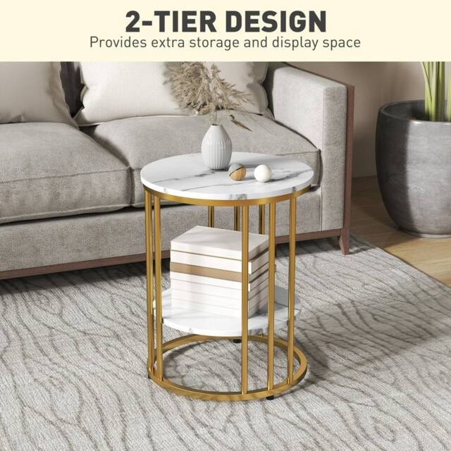 Kelvenix Gold Tone Marble-Effect Coffee Table Set of 2 - Size: 0.6m2 - image 1