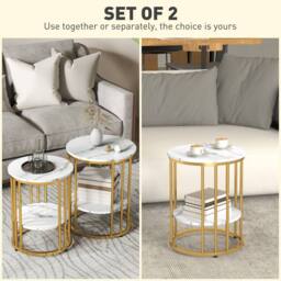 Kelvenix Gold Tone Marble-Effect Coffee Table Set of 2 - Size: 0.6m2 - thumbnail 3