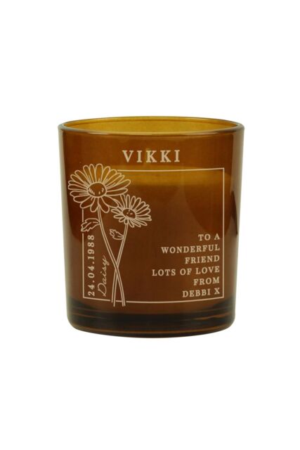 Personalised Memento Company Personalised April Birth Flower Amber Glass Candle - image 1