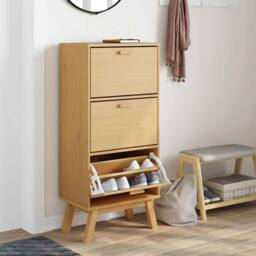 Berkfield Home Shoe Cabinet OLDEN Brown 55x35x120cm Solid Wood Pine in Light Tan - Size: 55 x 35 x 120 cm