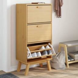 Berkfield Home Shoe Cabinet OLDEN Brown 55x35x120cm Solid Wood Pine in Light Tan - Size: 55 x 35 x 120 cm - thumbnail 2