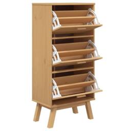 Berkfield Home Shoe Cabinet OLDEN Brown 55x35x120cm Solid Wood Pine in Light Tan - Size: 55 x 35 x 120 cm - thumbnail 5