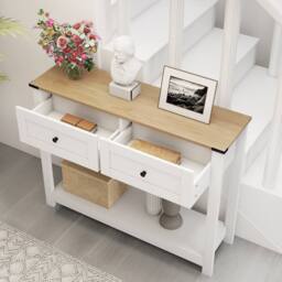 Costway Long Entryway Table Farmhouse Console Table in White - thumbnail 1