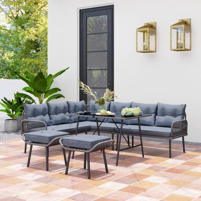 OUTSUNNY Sectional Outdoor Furniture with Glass Top Table in Dark Grey - image 1