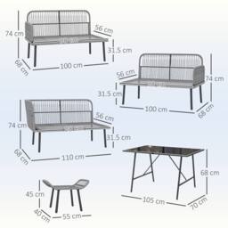 OUTSUNNY Sectional Outdoor Furniture with Glass Top Table in Dark Grey - thumbnail 3
