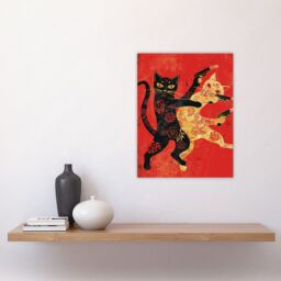 "Artery8 Wall Art Print Cat Fight Fun Lover Red Black Japanese Style Poster - Size: W24"" x H32""" - thumbnail 4