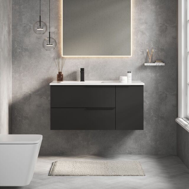 Banyetti Celtic Duo 1000mm Wall Hung Vanity Unit with Door & Basin - Matt Black - image 1