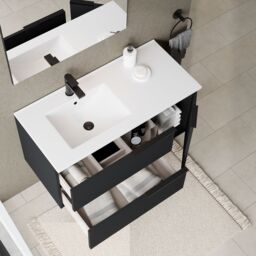 Banyetti Celtic Duo 1000mm Wall Hung Vanity Unit with Door & Basin - Matt Black - thumbnail 5