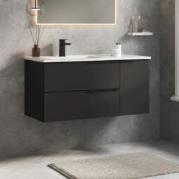 Banyetti Celtic Duo 1000mm Wall Hung Vanity Unit with Door & Basin - Matt Black - thumbnail 3