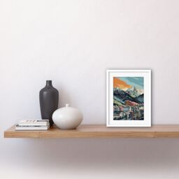 "Artery8 Wall Art Print Cityscape Under Rocky Mountain Range Modern Artwork Framed 9X7 Inch in White - Size: W7"" x H9""" - thumbnail 2