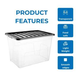 Nordara 3 Pack 80L Clear Plastic Storage Boxes with Black Lids - thumbnail 3