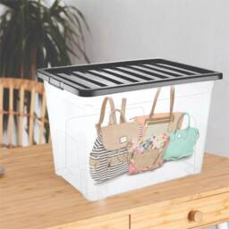 Nordara 3 Pack 80L Clear Plastic Storage Boxes with Black Lids - thumbnail 5