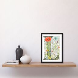 Artery8 Women's Wall Art Print Letter L in Watercolour Flowers Botanical Book Floral Word Art Framed - Size: A4 - thumbnail 4