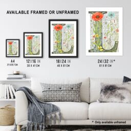 Artery8 Women's Wall Art Print Letter L in Watercolour Flowers Botanical Book Floral Word Art Framed - Size: A4 - thumbnail 3