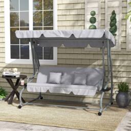 OUTSUNNY 2-in-1 Garden Swing Chair for 3 Person w/ 2 Pillows, Light Grey - thumbnail 1