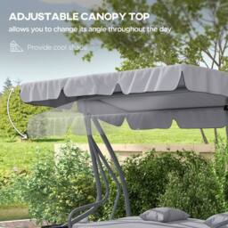 OUTSUNNY 2-in-1 Garden Swing Chair for 3 Person w/ 2 Pillows, Light Grey - thumbnail 5