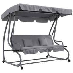 OUTSUNNY 2-in-1 Garden Swing Chair for 3 Person w/ 2 Pillows, Light Grey - thumbnail 2