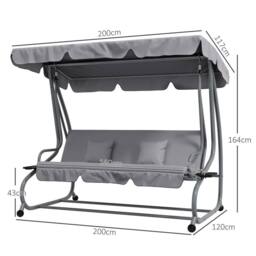 OUTSUNNY 2-in-1 Garden Swing Chair for 3 Person w/ 2 Pillows, Light Grey - thumbnail 3