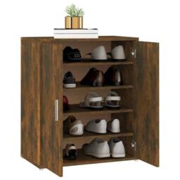 Berkfield Home Shoe Cabinet Smoked Oak 60x35x70 cm Engineered Wood in Brown - Size: 60 x 35 x 70 cm - thumbnail 4