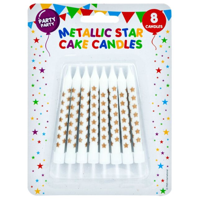 VFM e-Store 8 Metallic Gold Birthday Cake Candles with Stars, () - image 1