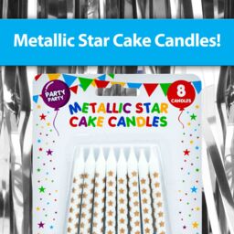 VFM e-Store 8 Metallic Gold Birthday Cake Candles with Stars, () - thumbnail 2