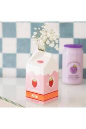 KDMD Strawberry Milk Carton Flower Vase - Kawaii Ceramic Decor in Pink - thumbnail 1