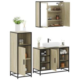 Berkfield Home 3 Piece Bathroom Furniture Set Sonoma Oak Engineered Wood in Brown - thumbnail 1
