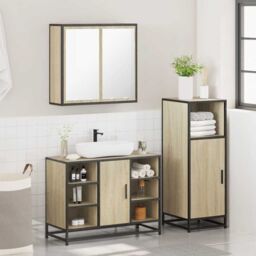 Berkfield Home 3 Piece Bathroom Furniture Set Sonoma Oak Engineered Wood in Brown - thumbnail 4
