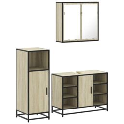 Berkfield Home 3 Piece Bathroom Furniture Set Sonoma Oak Engineered Wood in Brown - thumbnail 2