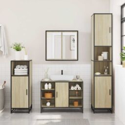 Berkfield Home 3 Piece Bathroom Furniture Set Sonoma Oak Engineered Wood in Brown - thumbnail 3