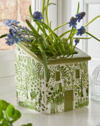 Dibor Green Ceramic Flower Pot Planter Rustic House Planter Indoor Succulent Cacti Herb Pot (H)13cm, (W)10.5cm - thumbnail 1
