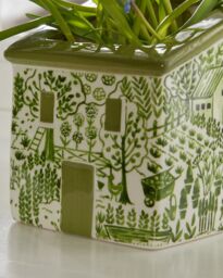 Dibor Green Ceramic Flower Pot Planter Rustic House Planter Indoor Succulent Cacti Herb Pot (H)13cm, (W)10.5cm - thumbnail 4