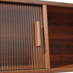 BTM Rattan Sideboard Glass Doors Tall Kitchen Cabinet Storage in Walnut - thumbnail 9