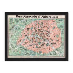 "Artery8 Wall Art Print Robelin Paris Monument Map French Large Framed Wall Décor Art in Black - Size: W18"" x H24""" - thumbnail 1