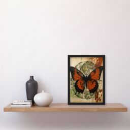 Artery8 Vintage Monarch Butterfly Botanical Earthy Grunge Aesthetic Artwork Framed Wall Art Print A4 in Black - thumbnail 4