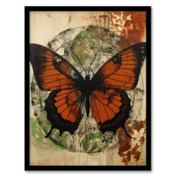 Artery8 Vintage Monarch Butterfly Botanical Earthy Grunge Aesthetic Artwork Framed Wall Art Print A4 in Black - thumbnail 1