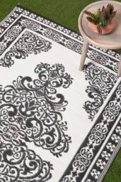Homescapes Luxury Outdoor Rug Waterproof Reversible for Garden, Monochrome Motif in Black - Size: 120 cm x 180 cm - thumbnail 2