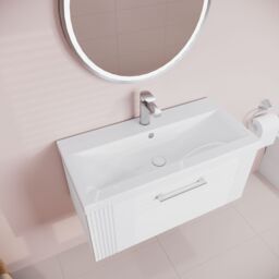 Balterley Wall Hung 1 Drawer Vanity Unit - Mid-Edge Basin 800mm, Satin White - thumbnail 3
