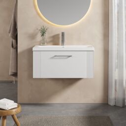 Balterley Wall Hung 1 Drawer Vanity Unit - Mid-Edge Basin 800mm, Satin White - thumbnail 2