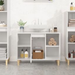 Berkfield Home Sink Cabinet High Gloss White 80x33x60 cm Engineered Wood - Size: 80 x 33 x 60 cm - thumbnail 3