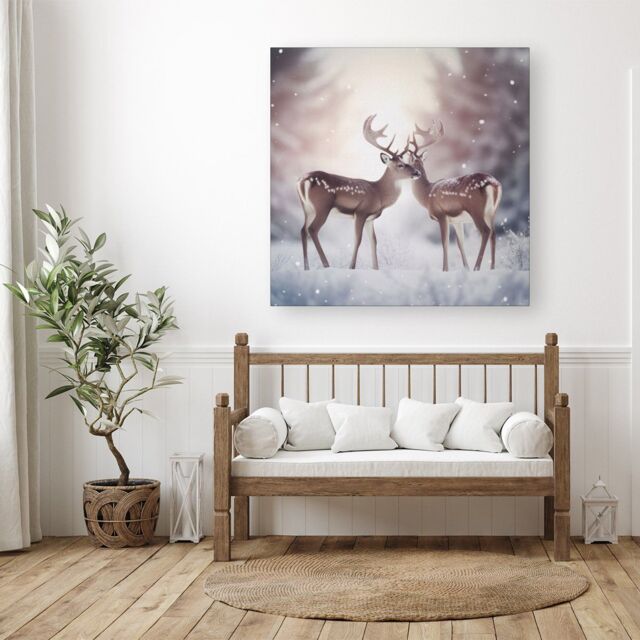 "Warren Reed - Designer Reindeer In The Snow Canvas - Size: W30"" x H30""" - image 1