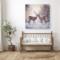 "Warren Reed - Designer Reindeer In The Snow Canvas - Size: W30"" x H30""" - thumbnail 1