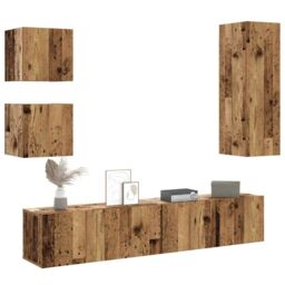Berkfield Home 5 Piece TV Cabinet Set Wall-mounted Old Wood Engineered Wood in Brown - thumbnail 1